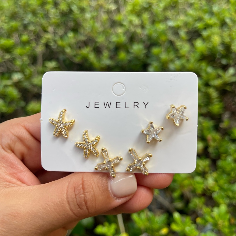 Gold and Silver Starfish Earrings Set
